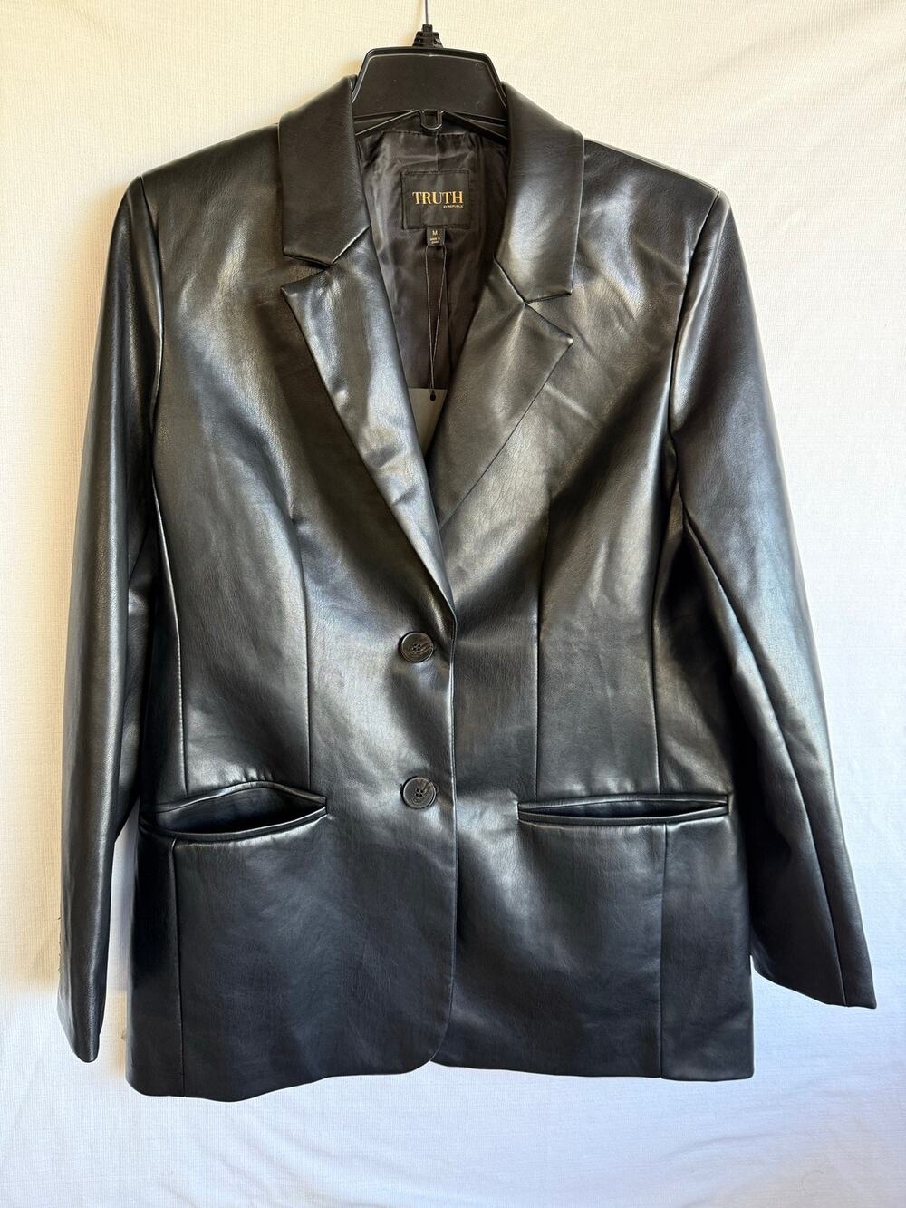 TRUTH by Republic Women's Faux Leather Blazer in black.
